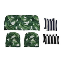 RSH Décor Indoor Outdoor 7 Piece Tufted Wicker Cushion Set   Pillows, Standard, Swaying Palms Aloe Green   Black & White Stripe