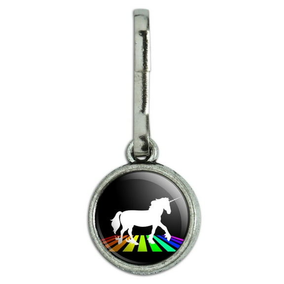 Unicorn Crossing Rainbow Antiqued Charm Clothes Purse Suitcase Backpack Zipper Pull Aid
