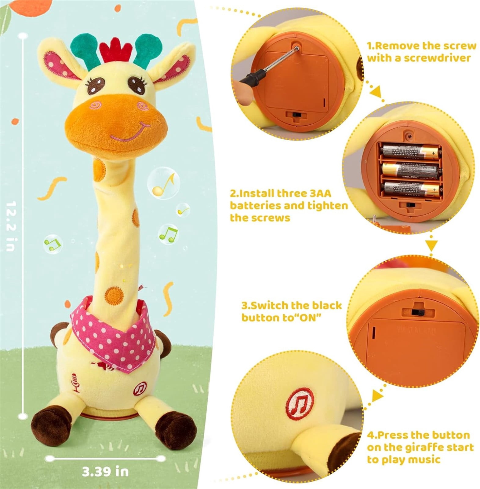 Girafe Musicale Dansante Et Parlante - Jouet Interactif Avec Lumières, Enregistrement Vocal - Rechargeable, Pour Enfants - 2