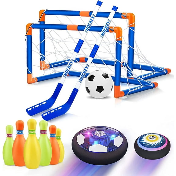 Freecat Hover Soccer Ball ,3-in-1 Hockey Bowling Set Rechargeable with LED Starlight Light for Outdoor Toys Gifts for 3-12 Year Old Boys