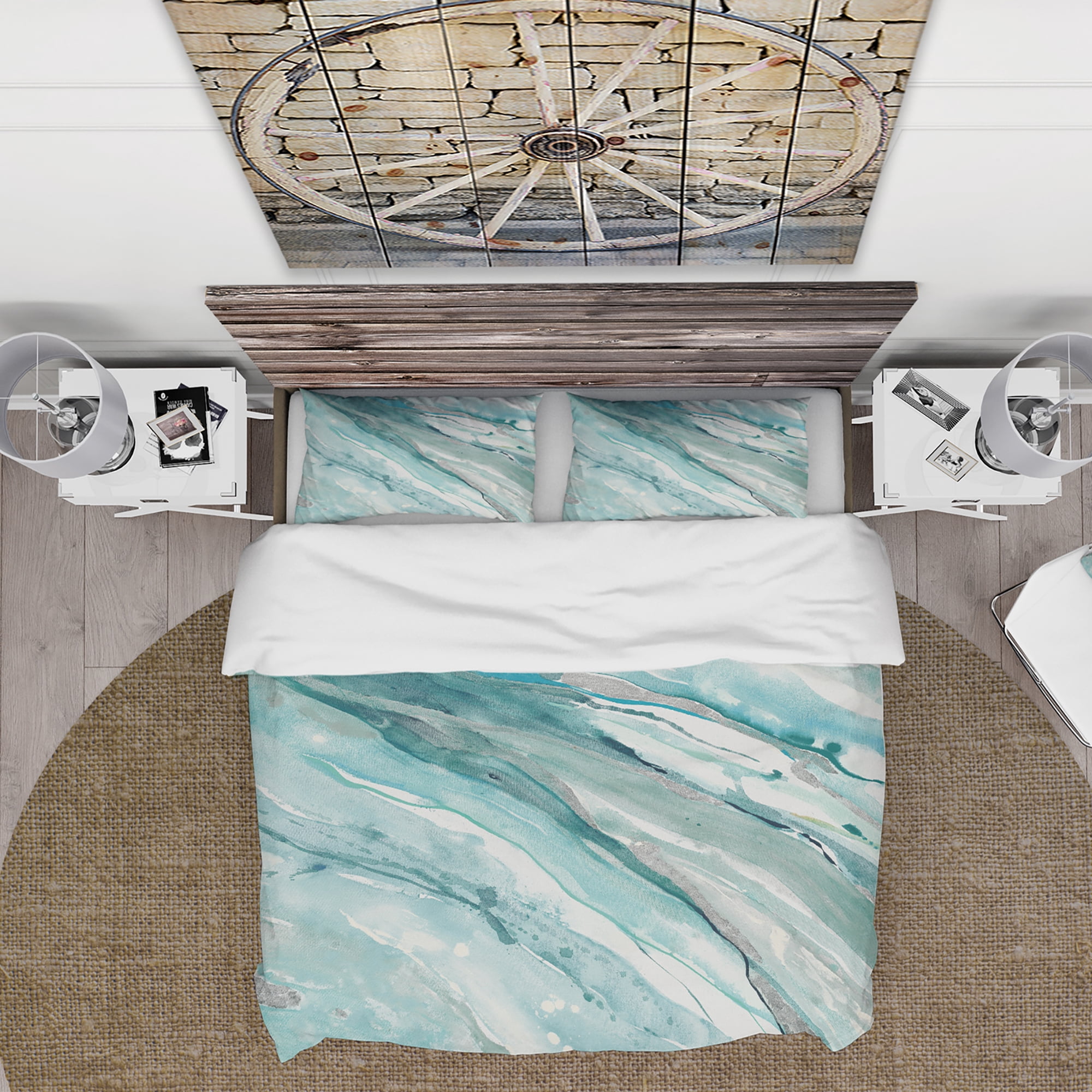 Designart 'Silver Springs II Blue Green' Farmhouse Duvet Cover Set