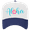 White/Royal, variant on Women's Embroidered Otto Cap 5 Panel Mid Profile Baseball Cap - Aloha, Pink Hibiscus Design, Natural/Dark Green