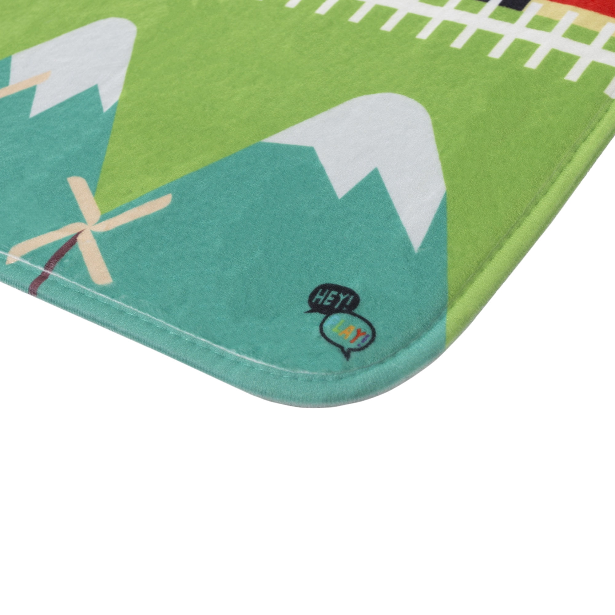 Train Scene Fleece Baby Play Mat for Kids, Foam Mat with Non Slip Back by Hey! Play!