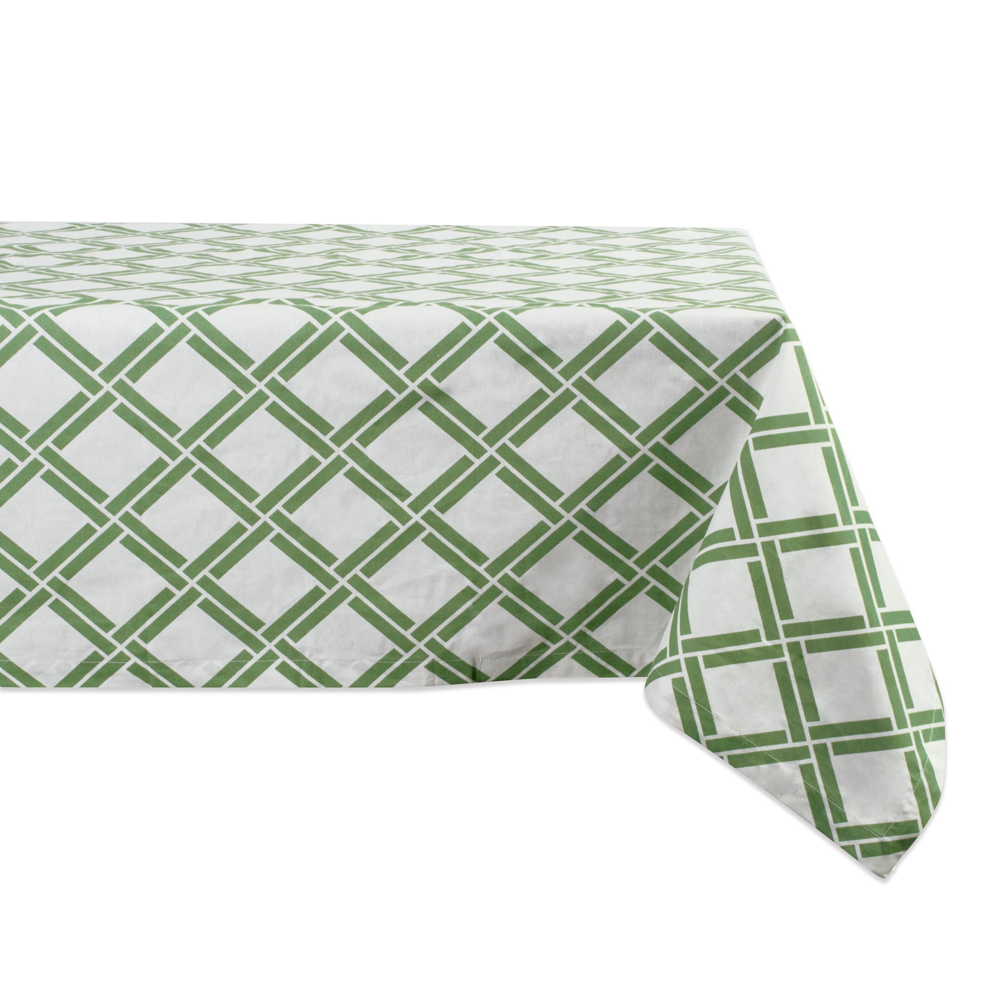 104" Green and White Bamboo Lattice Print Rectangular Tablecloth