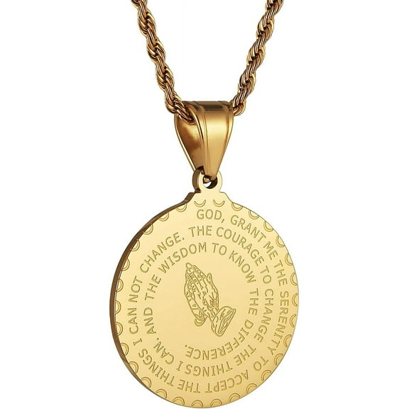 Bible Verse Prayer Necklace For Men Women Stainless Steel Praying Hands Coin Medal Pendant Christian Jewelry Gift