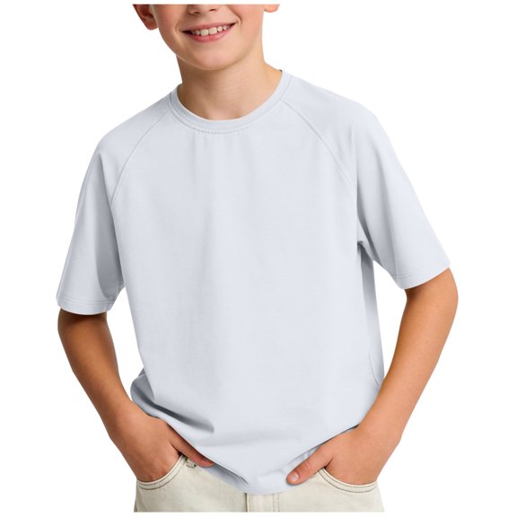 Atogsazn Kids Boys Summer T-shirt Children Casual Crew Neck Short Sleeve Tshirt Pullover Loose Fit Tops Tee Beige 11-12 Years Fashion