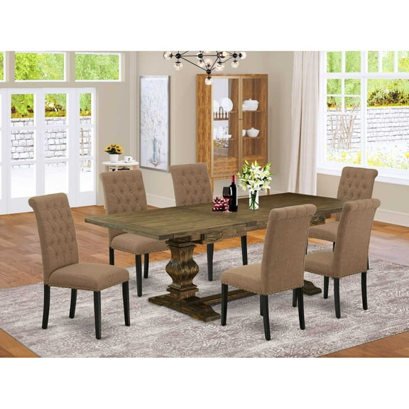 East West Furniture Table Top- Table Pedestal Parson Chairs, LABR7-71-17