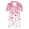 thumbnail image 4 of SDNall Pajama Set for Women, Printed Stand-Up Collar Short Sleeve Top and Shorts, 2-Piece Loungewear for Valentine's Day or Home, 4 of 9