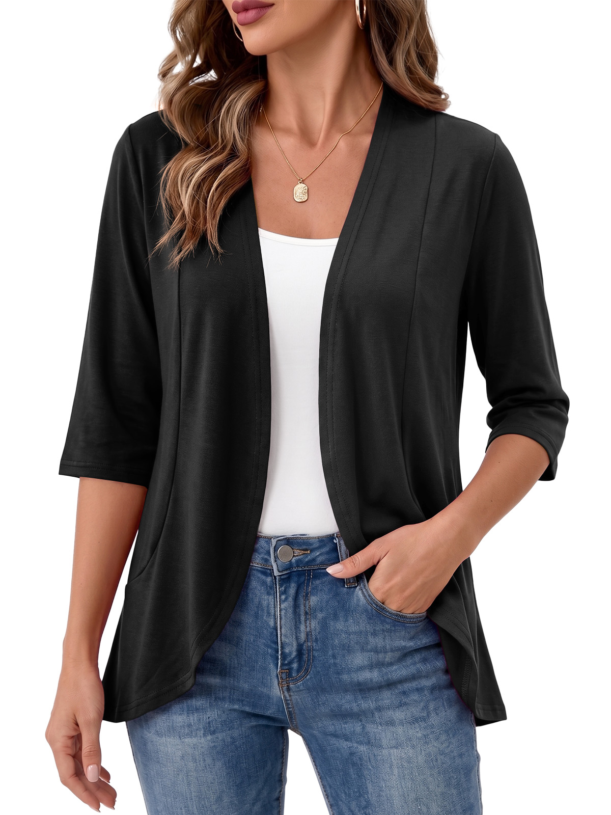 Anygrew Women's Open Front Cardigan, 3/4 Sleeves