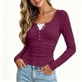 thumbnail image 5 of Oiangi Women Fall Long Sleeve Henley T-Shirts with Lace Trim Ribbed Knit Fitted Shirt Fairy Grunge Y2K Going Out Top Wine L, 5 of 8