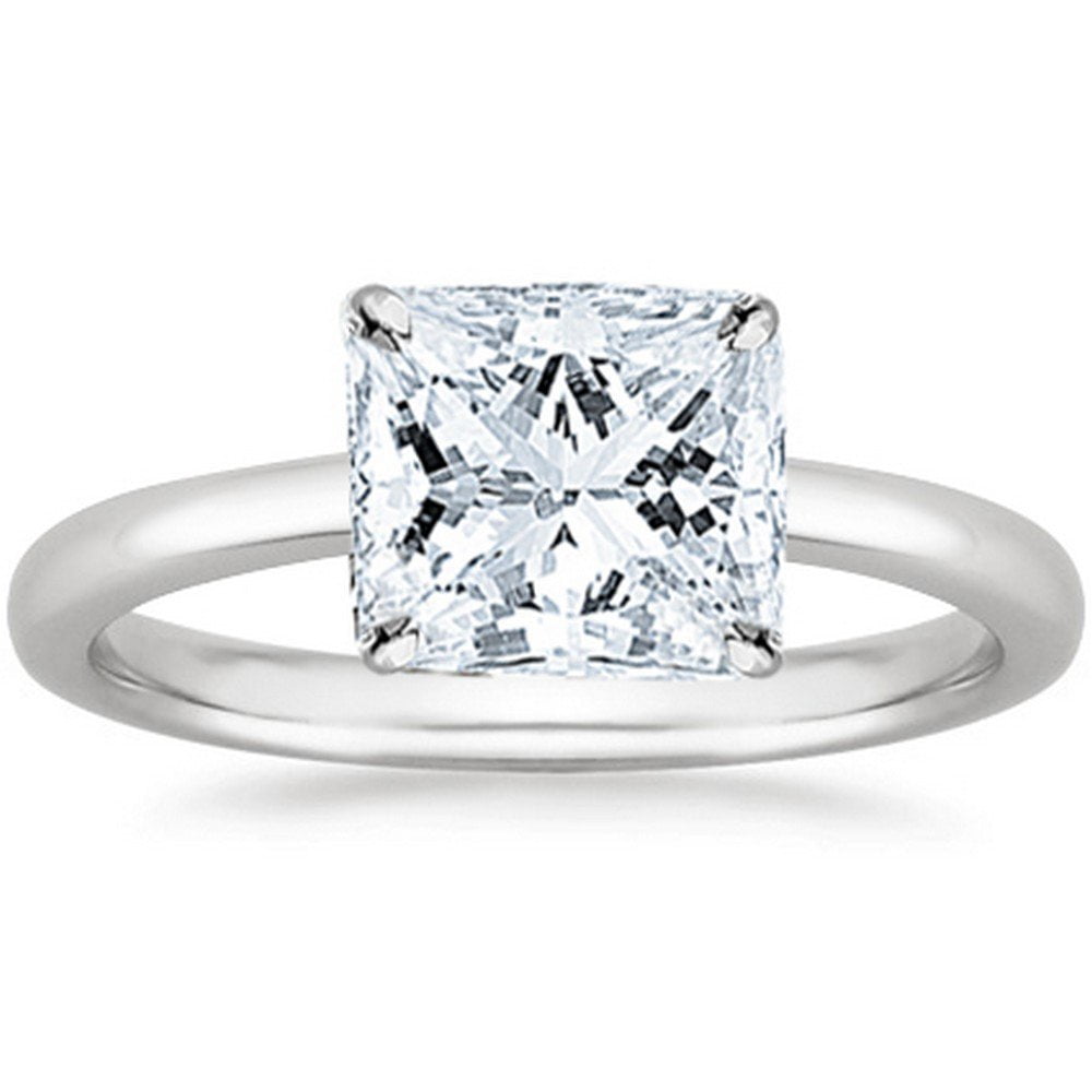 Platinum 1 Carat Lab Grown Solitaire Princess Cut Diamond Engagement Ring (1 Ct,H-I Color VS1-VS2 Clarity)