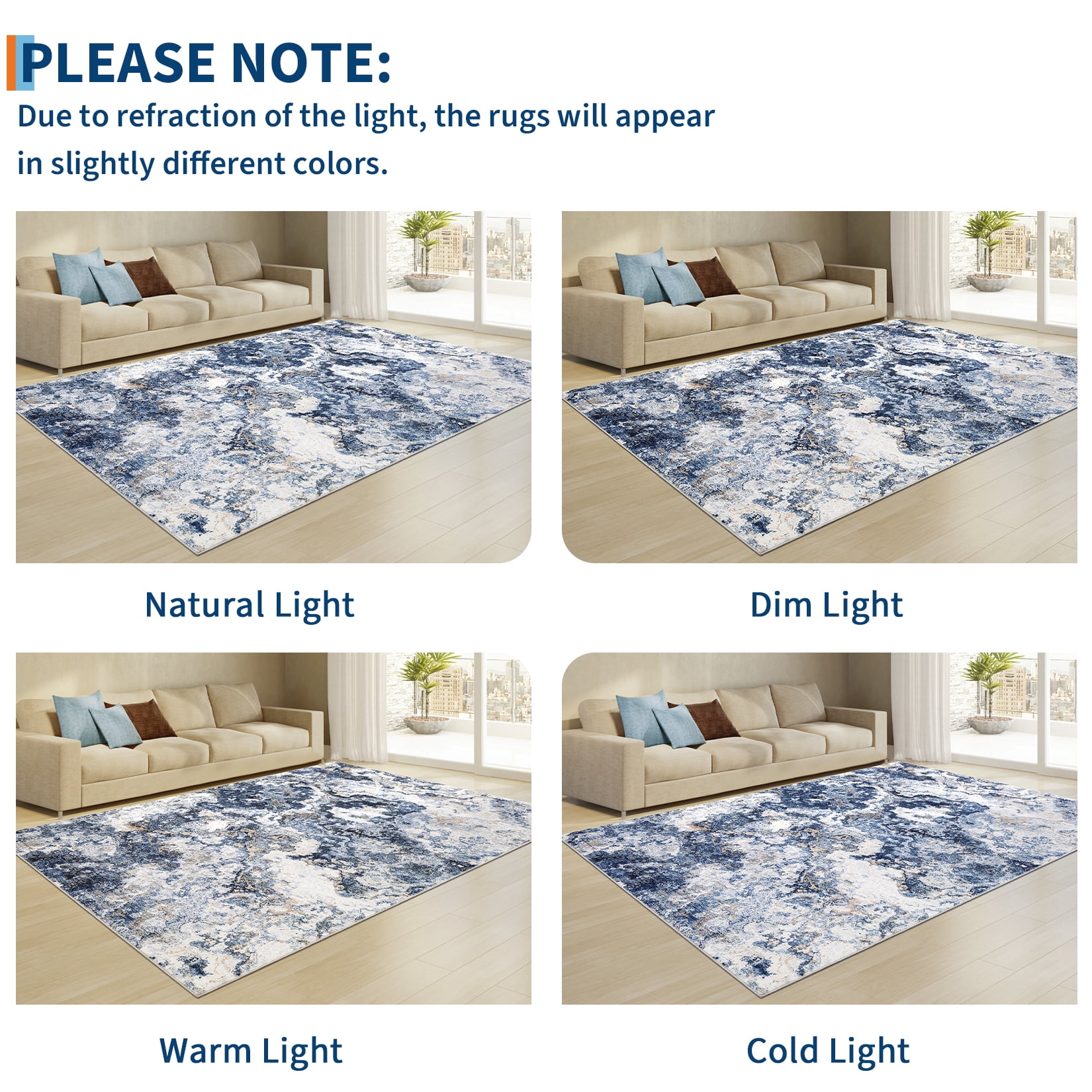 Garvee Modern Abstract Area Rugs for Living Room, 9'x12' Soft Large Washable Rugs Print Pattern Non Slip Floor Carpet, Low Pile Indoor Rug for Bedroom Dining Room, Blue