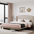 thumbnail image 3 of Full Size Bed Frame, Upholstered Platform Bed with Wingback Headboard and Button Tufted Design, Wood Slat Support, Easy Assembly, No Box Spring Needed, 3 of 9