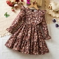 thumbnail image 4 of FAOWME Big Girls Dresses Long Sleeve Round Neck Floral Print Elegant Fashion Dress For Autumn Winter Holiday Party Brown 5-6 Years, 4 of 7