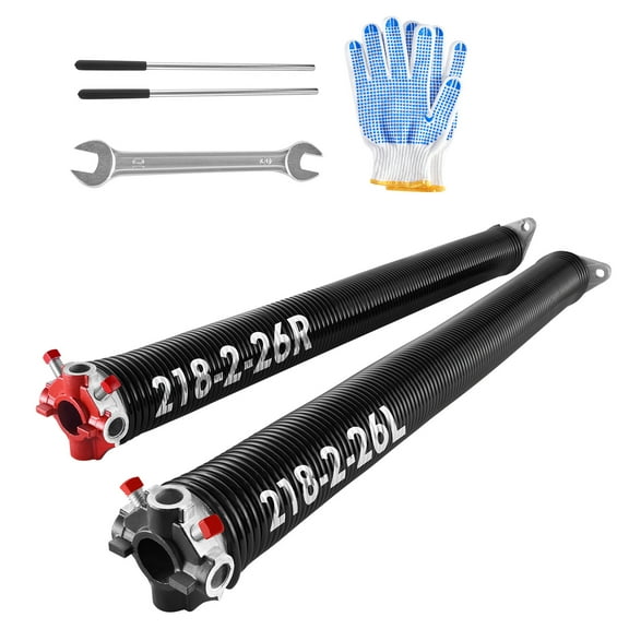 KFFKFF Garage Door Twisting Springs, Set of Two, 0.218 x 2 x 26 in, 16000 Rotations, Black Electroplated for Substitution, Garage Door Springs with Grip-Enhanced Winding Rods, Protective Gloves