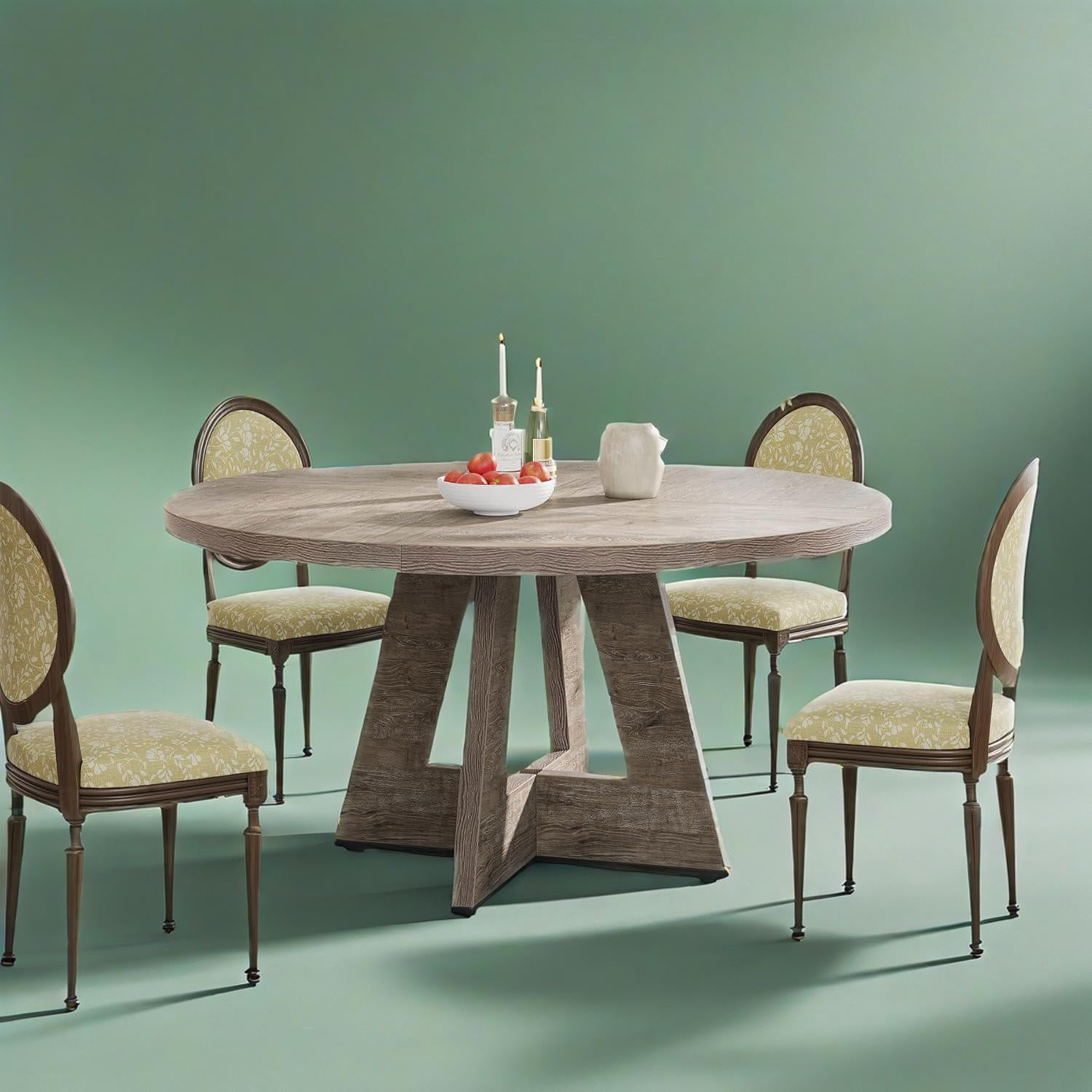 Round Dining Table, 47 in Walnut Finish, Seats 4-6