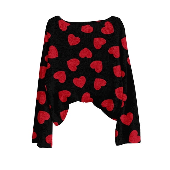 VISALY Valentines Womens Sweater Love Print Heart Sweater Comfy Sweaters Plus Size Sweater Oversize Sweaters Trendy Loose Casual Pullover Sweater Lightweight Sweaters Cozy Sweaters Black L