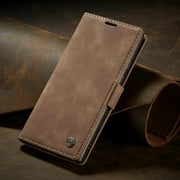 CaseMe Wallet Case Anti-Fall Retro Handmade Leather Magnetic Case Card Slot for Samsung Galaxy Note 20 (Brown)