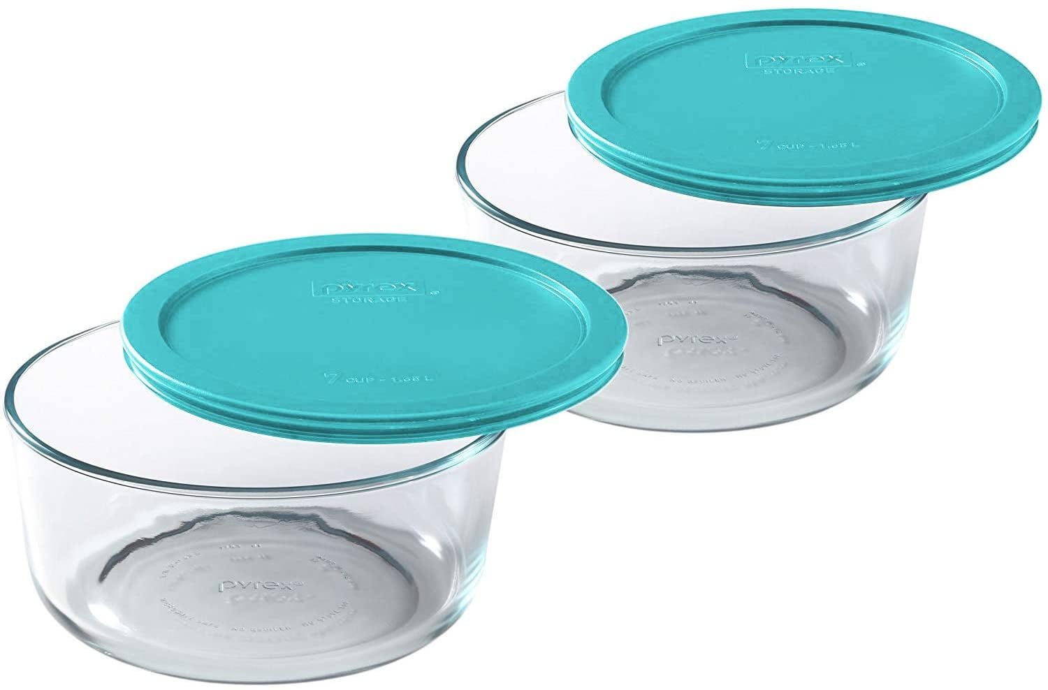 2, Turquoise Pyrex 7402-PC Round 7 Cup Storage Lid for Glass Bowls 