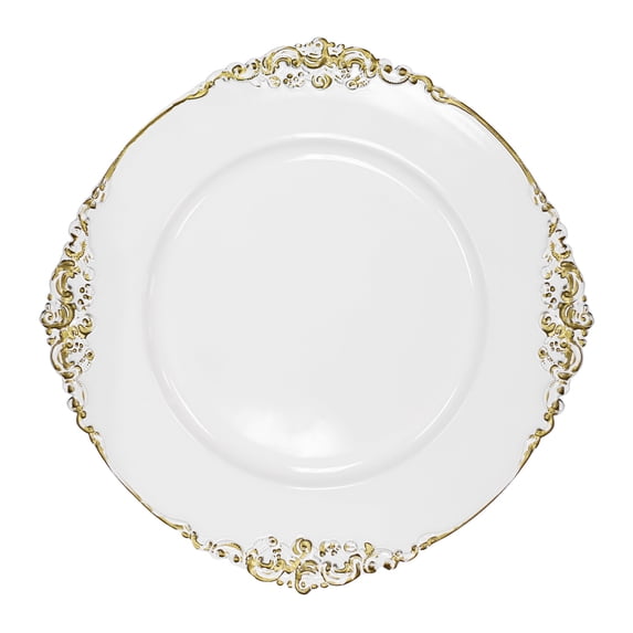1 Pc, Vintage Round Charger Plate - White Gold-Trimmed For Event & Home Decor