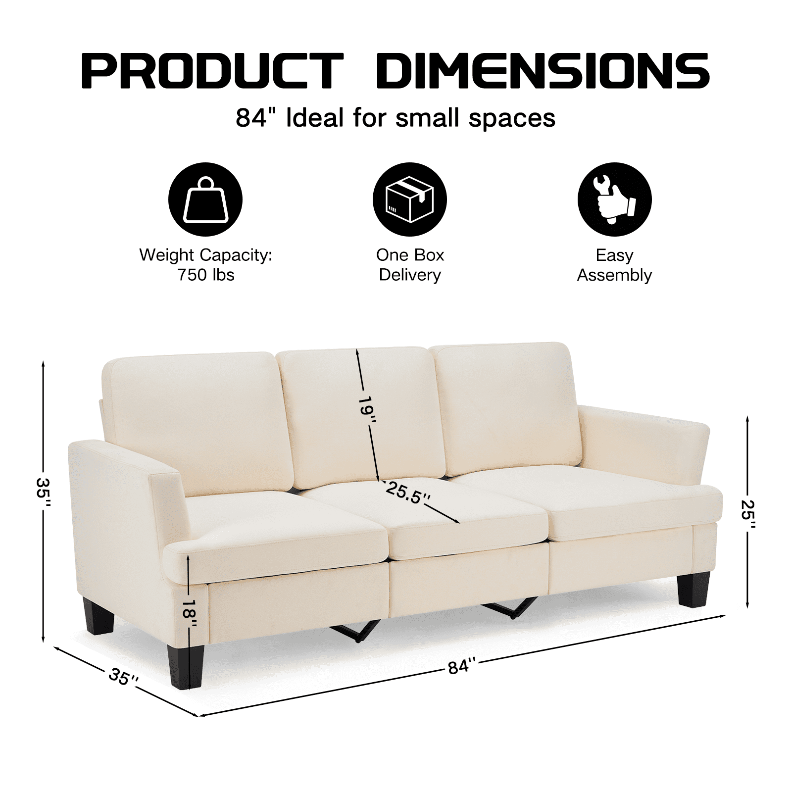 3 Seater Sofa, 84" Linen Upholstered Sofa with Extra Deep Seats, Classic Modern Couch for Living Room, Beige