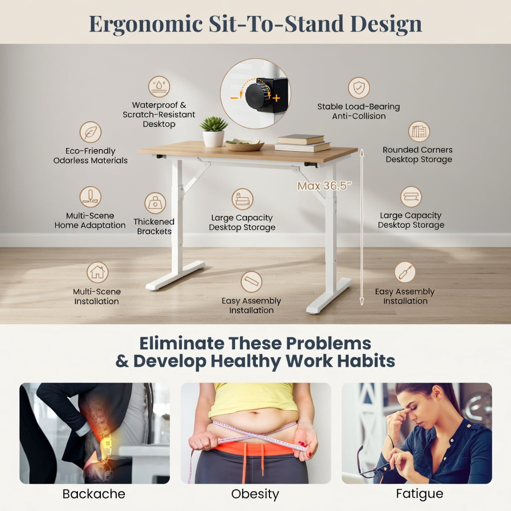 Demi Bonn Standing Desk for Small Space Sit Stand Desk with Height Adjustable Desktop, Laptop Workstation, White