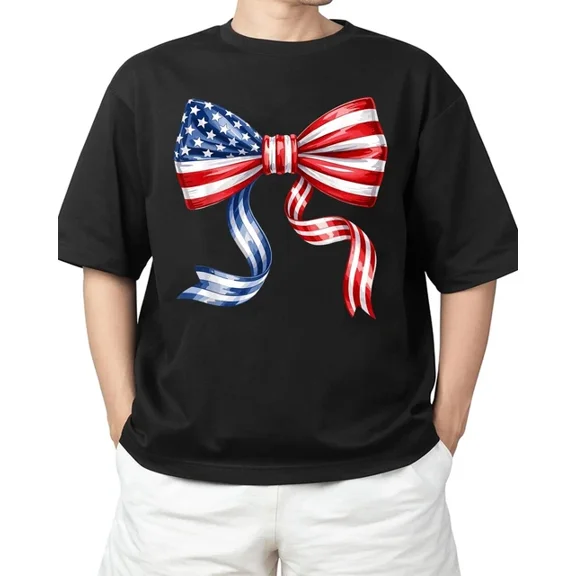 T-Shirt With American Flag 4Th Of July Patriotic Bow T-Shirt