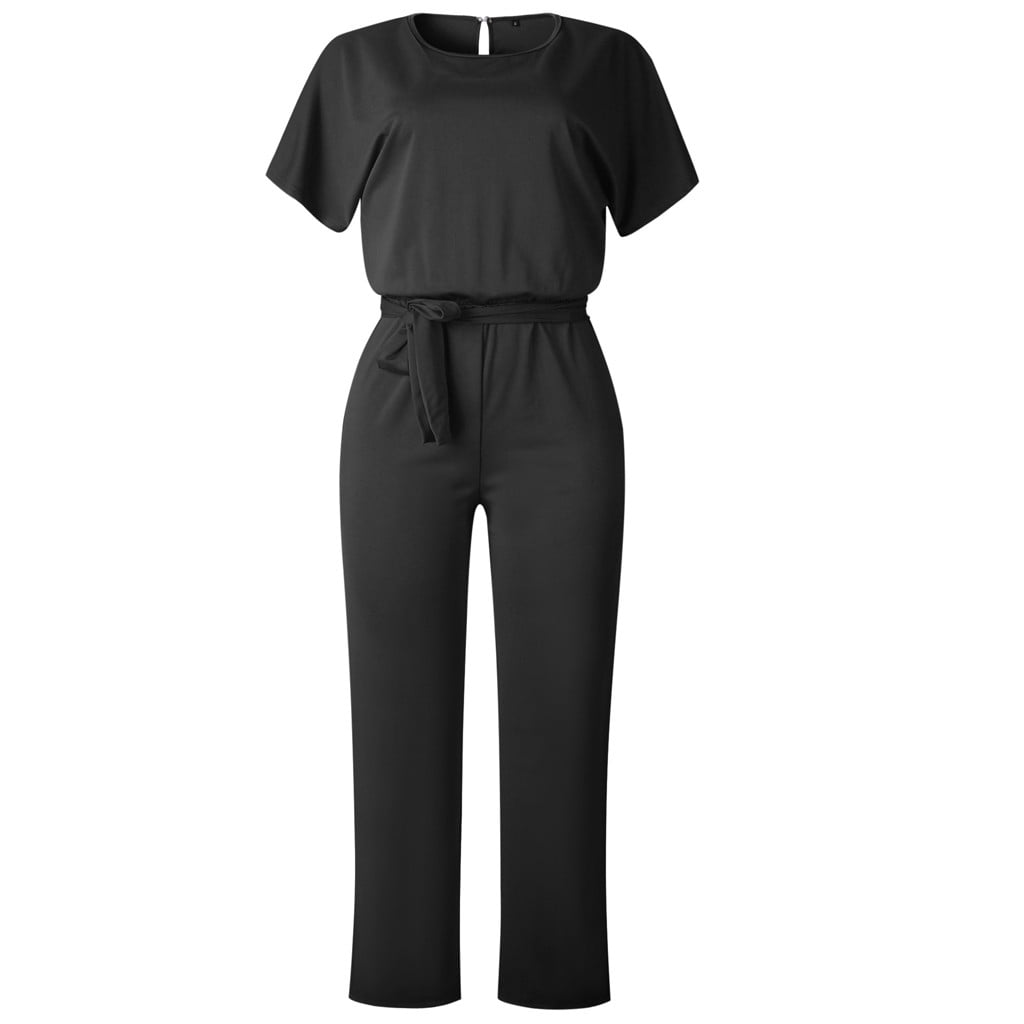 Babysbule Jumpsuit for Women Women Short Sleeve Playsuit Clubwear Straight Leg Jumpsuit With Belt
