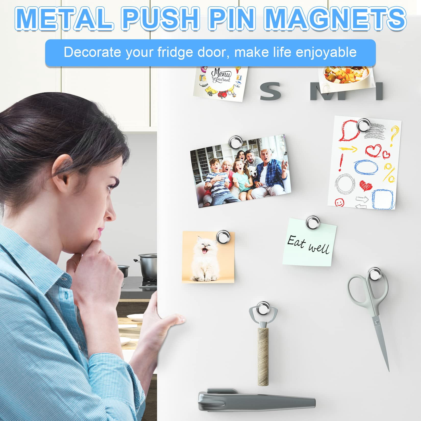 30Pcs Black Fridge Magnets, Small and Strong Magnets for Whiteboard, Office, Classroom, Map, Kitchen Accessories, Office Accessories, Locker Accessories