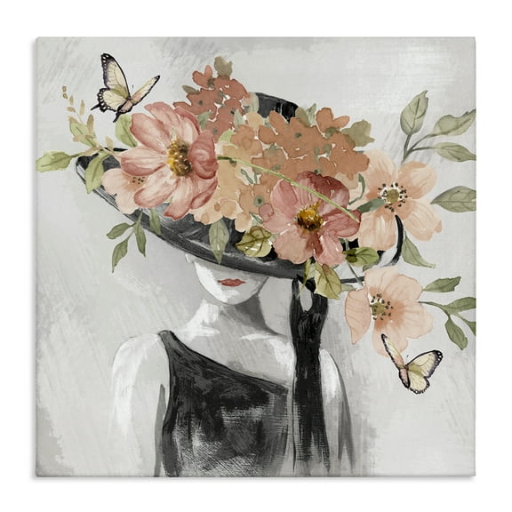Stupell Industries Pink Floral Hat People Painting Wrapped Canvas Art Print Wall Art, 17 x 17