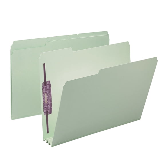 Smead® Pressboard Fastener Folders With SafeSHIELD® Coated Fasteners, 3" Expansion, Letter Size, 60% Recycled, Gray/Green, Box Of 25