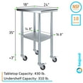 thumbnail image 3 of AmGood 18 in. x 24 in. Stainless Steel Table with Casters | Kitchen Prep Table On Wheels, 3 of 9