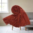 thumbnail image 3 of Fsgntruao Chiffon Sheer Scarf for Women Breathable Solid Color Pearl Trim Wrap Shawl Headscarf Orange,Free Size, 3 of 4