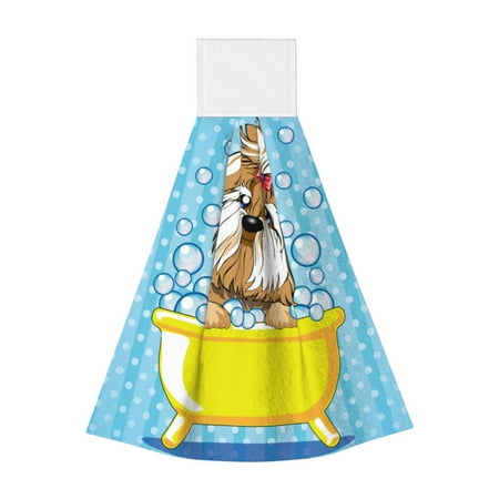 

Adobk Dog Takes a Bath in the Bathtub Print Coral Velvet Hand Wipes Fashion Hanging Kitchen Towel for Bathroom Washcloth Absorbent Tie Towel