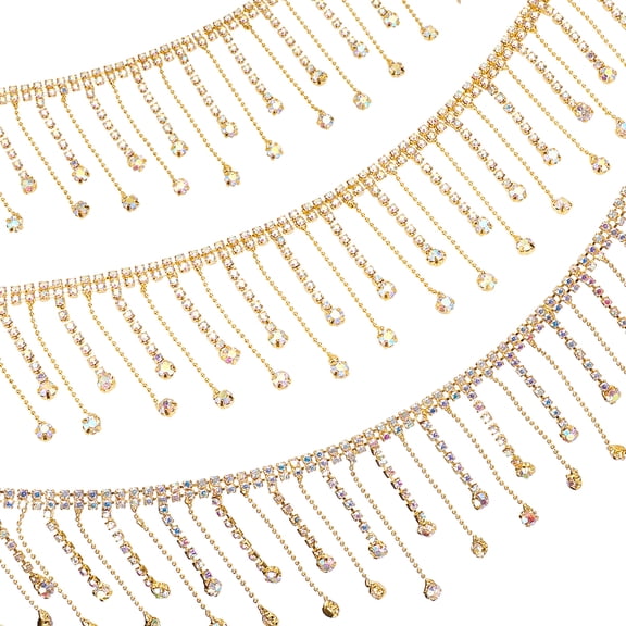 1 Yard Rhinestone Tassel Fringe Trim Close Chain Trim Ribbon Applique Claw Cup Chain Roll with Copper Beads Chain Golden