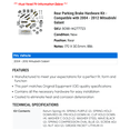 thumbnail image 2 of Rear Parking Brake Hardware Kit - Compatible with 2004 - 2012 Mitsubishi Galant 2005 2006 2007 2008 2009 2010 2011, 2 of 2