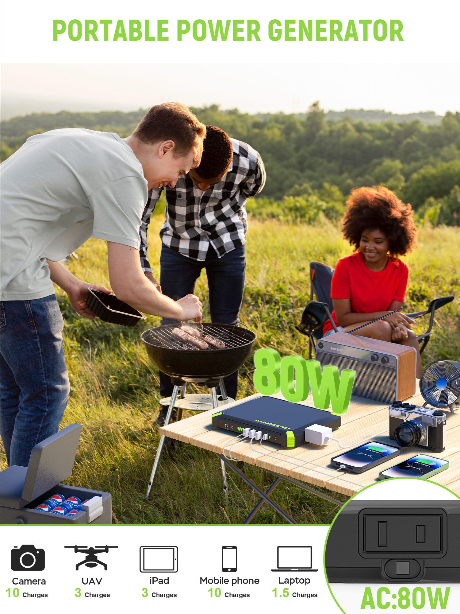 MARBERO Solar Generator with Panels Included 88.8Wh Solar Powered Generator with Solar Panels 30W Camping Portable Power Station 100W Peak AC for Outdoor Camping Hiking Fishing Backup Emergency