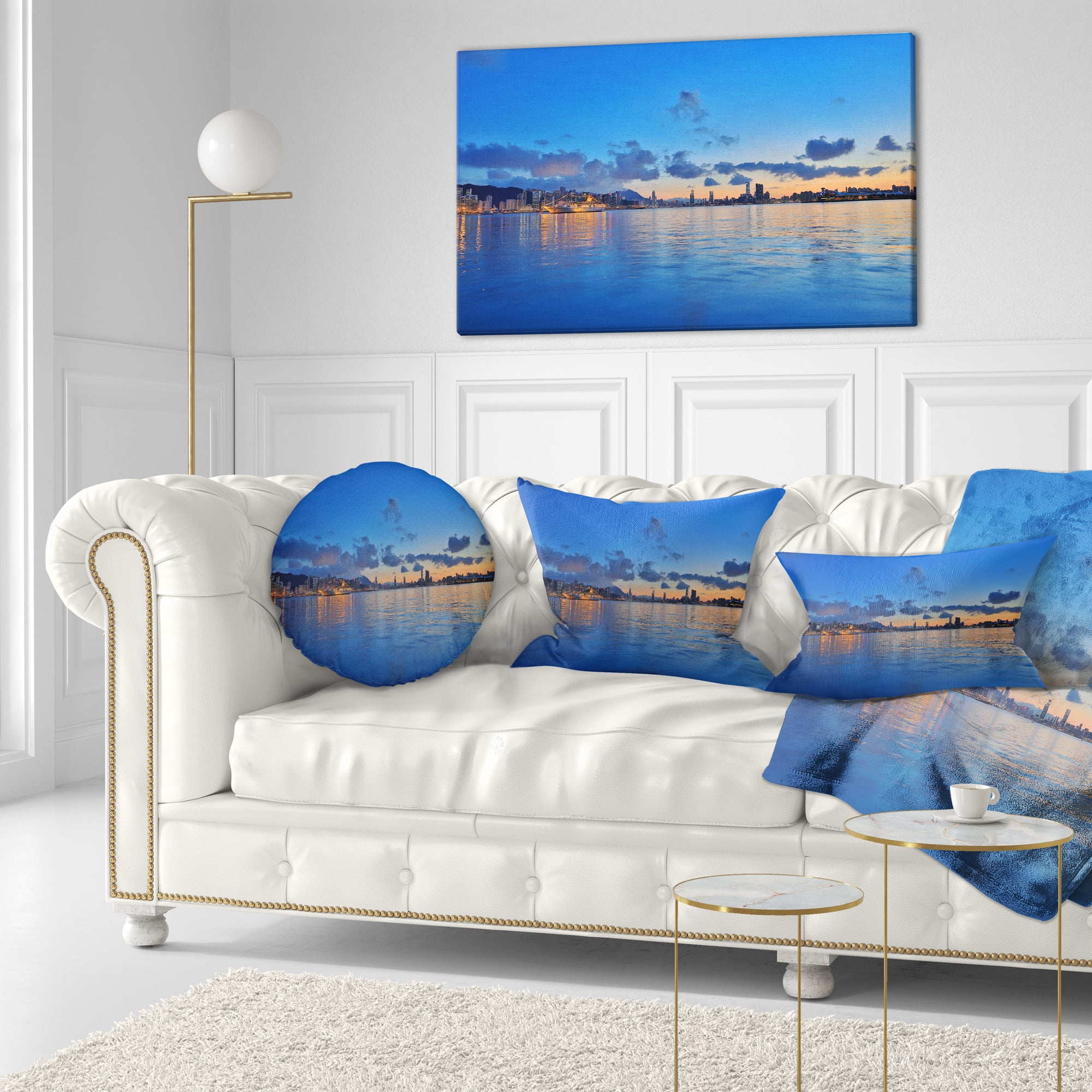 Designart Hong Kong Skyline at Summer Night - Abstract Throw Pillow - 12x20