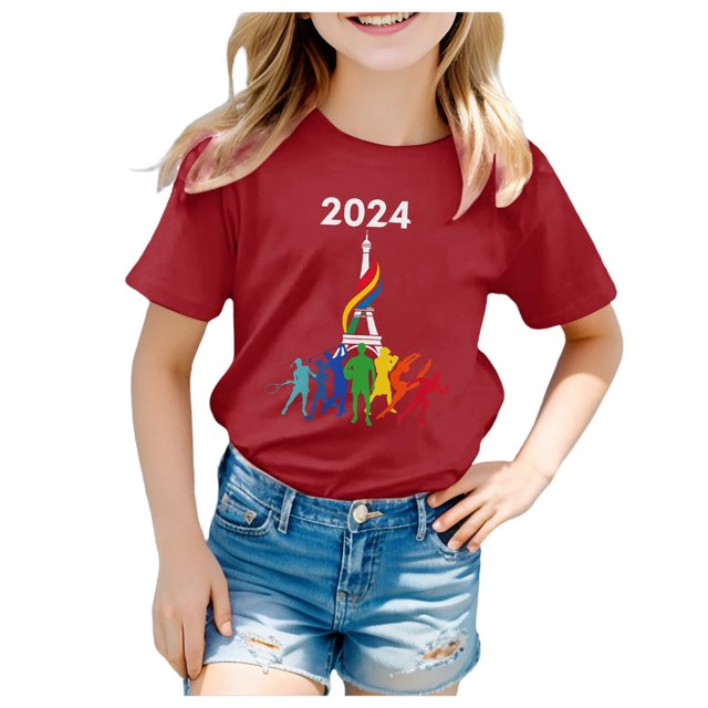 Toimothcn T-Shirts pour Bébés Filles Manches Courtes Col Rond Décontracté Sport Imprimé Basique Doux Coupe Ample 10-11 Ans
