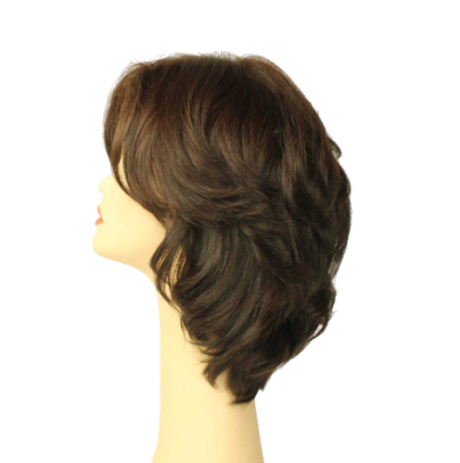 European Human Hair Freeda Wig Olivia Deep Dark Brown With Red Highlights Multi-Directional Skin Top Size M