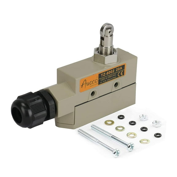 Awoco Heavy Duty Commercial Door Micro Switch with Parallel Roller Plunger for Sliding Doors/Windows for Air Curtains, 250V 20A IP 65 Limit Switch Type NO and Type NC (TZ-6002-20A)
