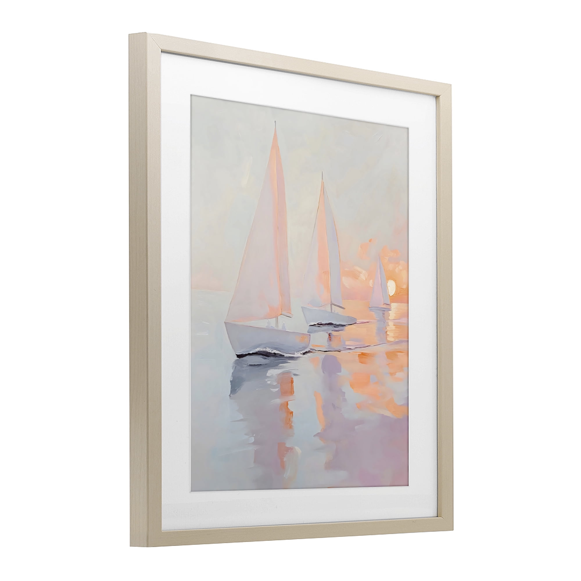 Stupell Industries Peach Sunset Sailboats on Sea Birch Framed Print Under Glass, design by Creative Studio