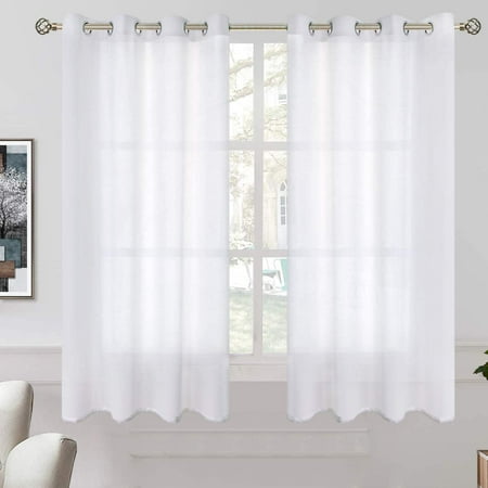 Linen Look Semi Sheer Curtains For Bedroom 63 Inch Grommet Light Filtering Casual Textured Privacy Living Room 2 Panels 52 X White Canada Linen Look Semi Sheer Curtains For, How Much Privacy Do Sheer Curtains Provide