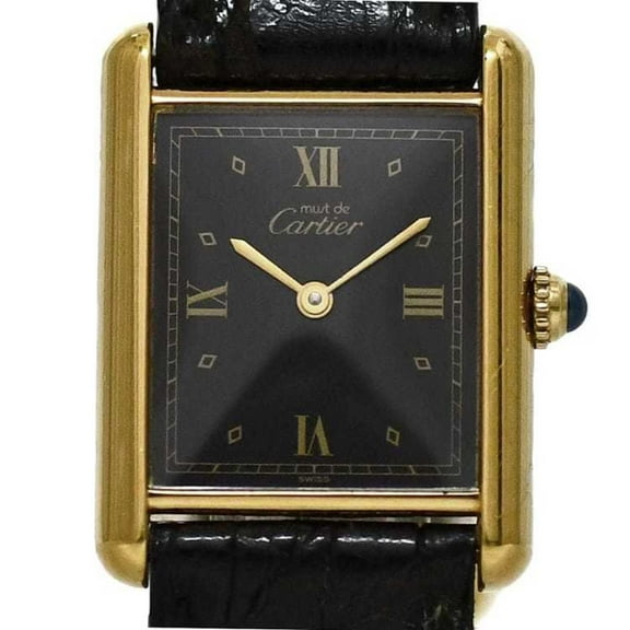 Pre-Owned Cartier Must Tank LM Vermeil Watch f-24337 Black Gold W1001254 Stainless... (Good)