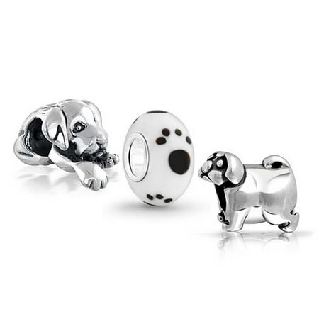 Paw Pet Charms - Dog Cat Puppy Kitten Paw Print Bff Pet Animal Pet Mix Set Of 3 Silver Spacer Bead Charm Fits European Charm Bracelet