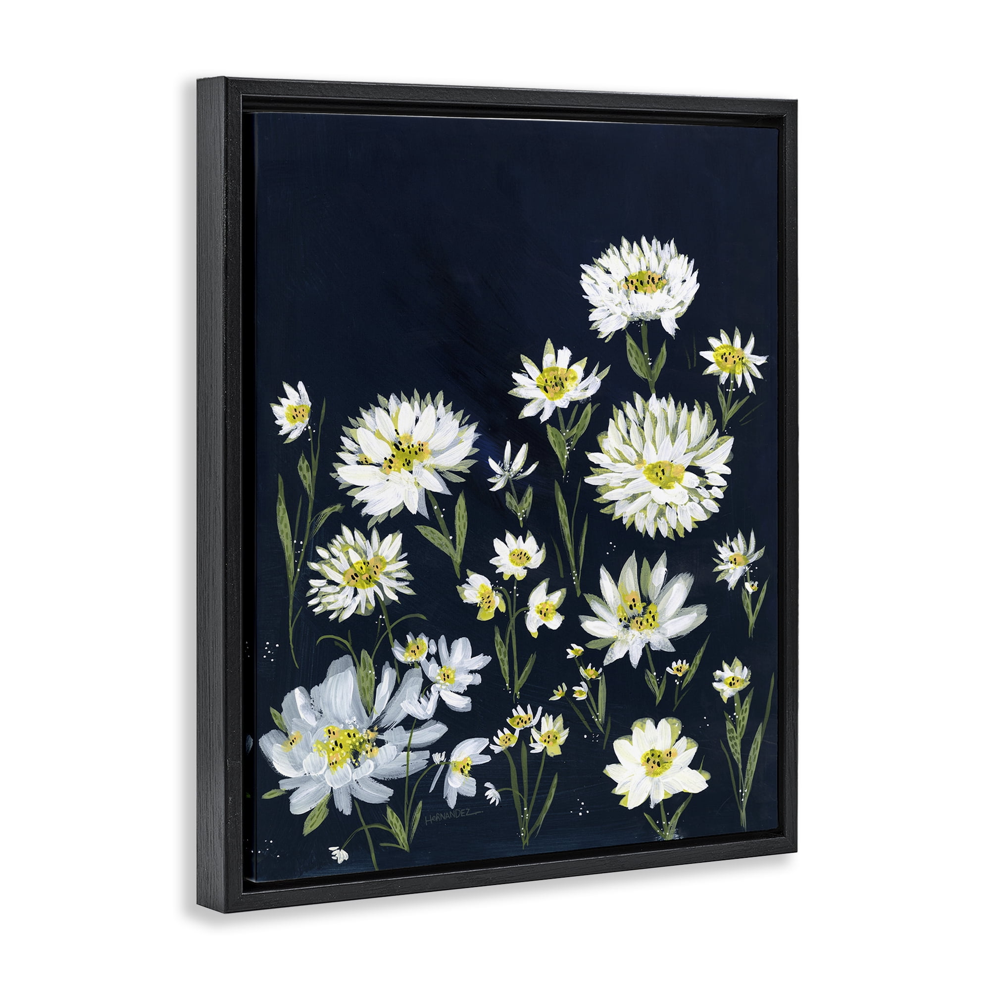 Stupell Industries Deep Meadow on Black Plants & Flowers Painting Black Floater Framed Canvas Art Print Wall Art, 17 x 21