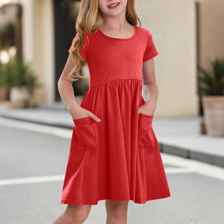 TQWQT Red Dresses for Girls Short Sleeve Plain Dress Size 10-12 Summer Cute A Line Sundress Kids Crew Neck Party Dress Girls Dresses Tween Girls T-Shirt Dress with Pockets Red 160 - TQWQT Red Dresses for Girls Short Sleeve Plain Dress Size 10-12 Summer Cute A Line Sundress Kids Crew Neck Party Dress Girls Dresses Tween Girls T-Shirt Dress with Pockets Red 160 -