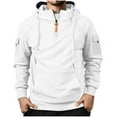 thumbnail image 5 of DPTALR George Men's Quarter Zip Pullover Cargo Sweatshirts with Hood,Fall Casual Comfy Soft Fleece Hoodies with Pockets,White,Big and Tall Men XXXL, 5 of 7