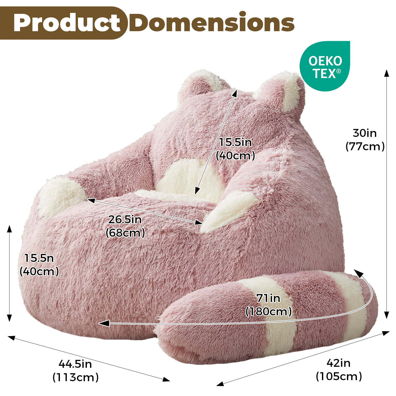 Ebenchico 3.7ft Raccoon Shaped Bean Bag Chair for Adults Teens Kids, Large Beanbag Chairs for Reading Gaming Relaxing(Pink)