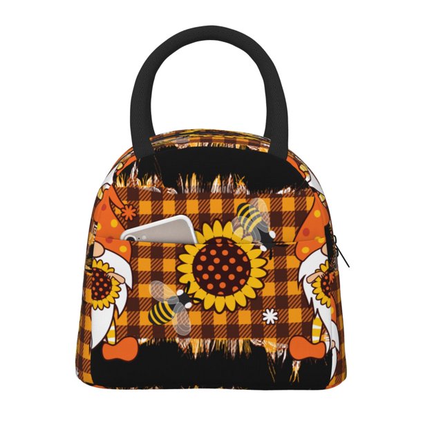 Easygdp Sunflower Gnomes and Bees Bolsa de Almuerzo Insulada Grande, Forro de Aluminio, Diseño Espacioso, a Prueba de Fugas, Ideal para Trabajo, Picnics, Viajes y Actividades al Aire Libre
